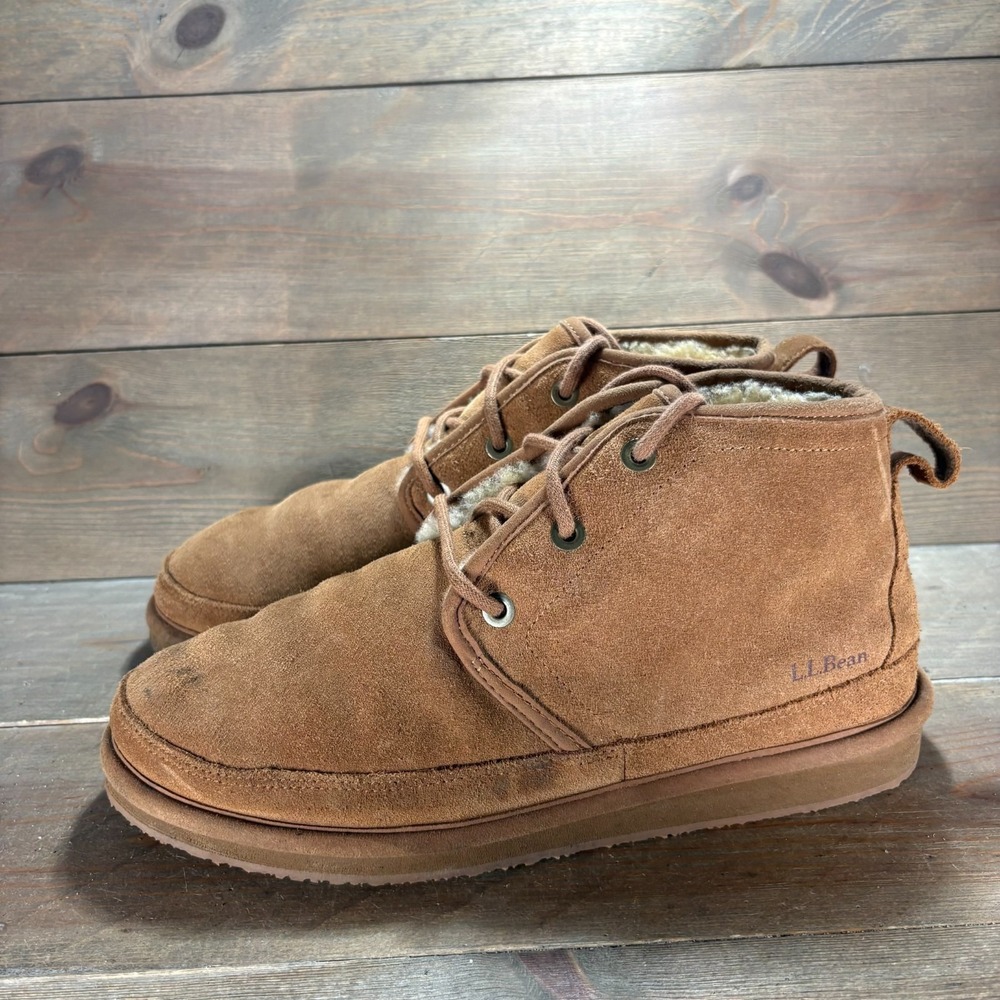 LL Bean Wicked Good Mens size 9 shoes Brown Suede Shearling Lined chukka boots